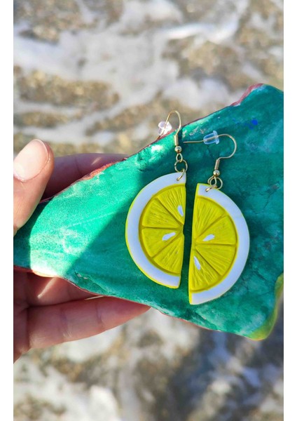 Lemon El Yapımı Sarı Limon Dilimi Özel Tasarım Küpe modelleri