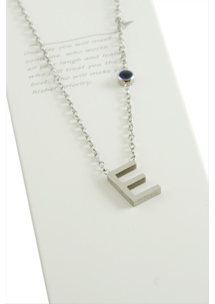 Ds-Derin Gümüş Renkli Harfli Çelik Kolye-E