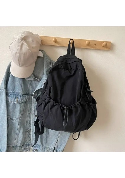 Sıradan Sırt Çantası Kadınlar Büyük Kapasiteli Moda Ortaokul Öğrencisi Pleat Okul Çantası Bez Çanta Kore Seyahat Backpackcolor: Pea Green Yok Kolye (Yurt Dışından)