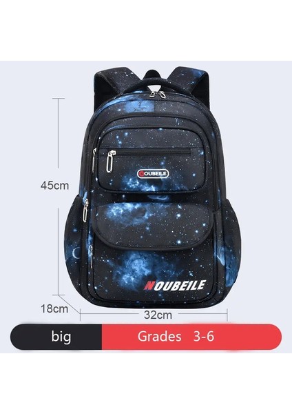 Genç Çocuk Sırt Çantası Yıldızlı Gökyüzü Baskı Erkek Kız Çocuk Omuz Çantası Su Geçirmez Okul Çantası Spor Seyahat Sırt Çantası Çoklu Cepler Renk: Büyük-Siyah (Yurt Dışından)
