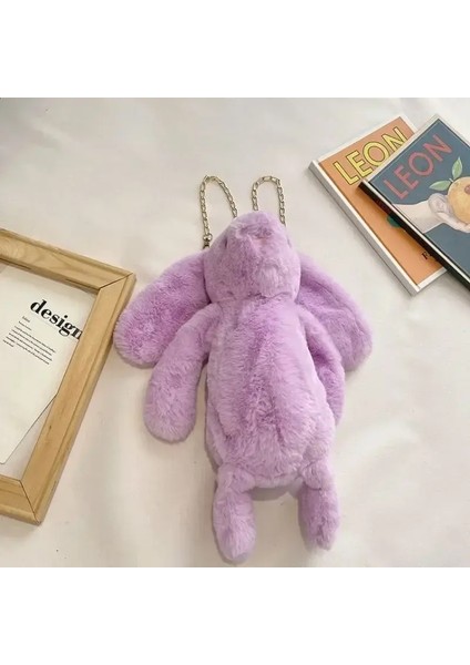 Uzun Kulak Tavşan Bebek Moda Taklit Rex Tavşan Kürk Çanta Peluş Sırt Çantası Zinciri Kayış Çocuk Çanta Zinciri Crossbody Çantası (Yurt Dışından)