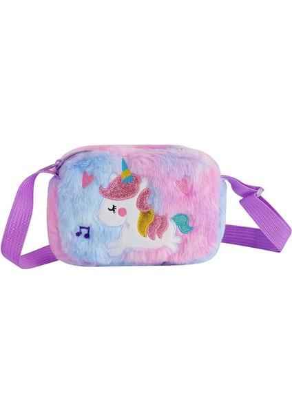 Sevimli Kare Peluş Crossbody Çanta Kızlar Karikatür Gökkuşağı Tek Boynuzlu At Omuz Çantası Sıfır Cüzdan Anaokulu Çocukları Hediye Scolor: 1pcs Mor (Yurt Dışından)