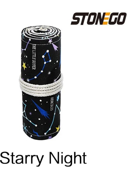 Stoneego 48/72 Delik Tuval Sargısı Yuvarla Yukarı Kalem Kalem Çantası Tutucu Kılıf Depolama Koşusu Renk: 48 Delik Starrynight (Yurt Dışından)