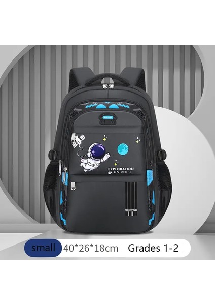 Çocuk Sırt Çantası 2-16YEAR Çocuklar Erkekler Için Okul Çantaları Astronot Okulu Sırt Çantası Su Geçirmez Birincil Çocuk Kitap Çantası Mochila Infantil Renk: Black-Small (Yurt Dışından)