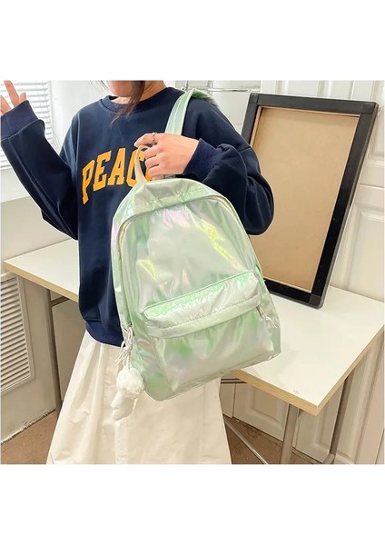 Yaz Yeni Lazer Çizgi Çift Backpack Kampüsü Basit Moda Lisesi Öğrenci Schoolbag Okul Çantaları Girlscolor: Tek Paket (Yurt Dışından)
