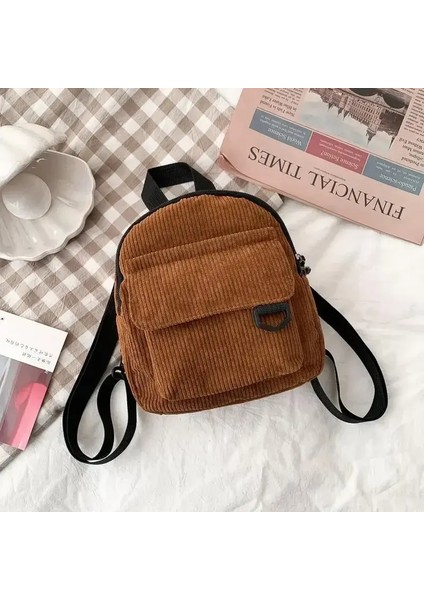 Mini Sırt Çantası Ins Süper Sıcak ve Sevimli Ol Çizgili Velvet Dokulu Küçük Makyaj Çantası Çok Yönlü Öğrenci Sırt Çantası Renk: Kahverengi (Yurt Dışından)