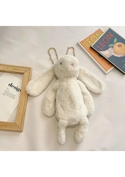 Uzun Kulak Tavşan Bebek Moda Taklit Rex Tavşan Kürk Çanta Peluş Sırt Çantası Zinciri Kayış Çocuk Çanta Zinciri Crossbody Çanta Sırt Çantası Renk: Beyaz (Yurt Dışından)