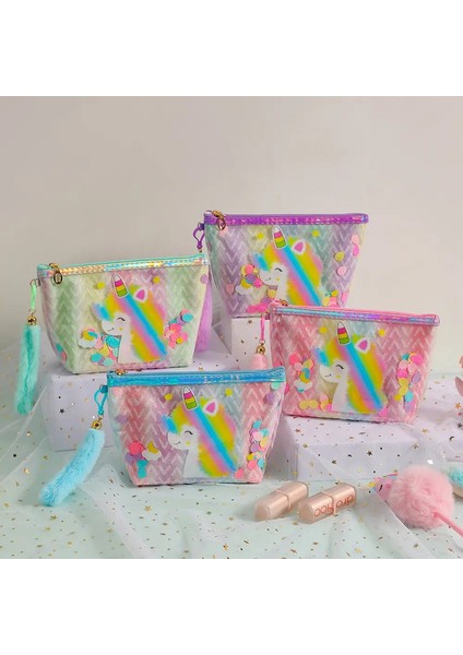 Kawaii Çizgi Film Tek Boynuzlu At Makyaj Çantası Pvc Şeffaf Büyük Kapasiteli El Tipi Çanta Kızlar Çocuklar Sevimli Depolama Çantası Renk: 2pcs Renkler (Yurt Dışından)