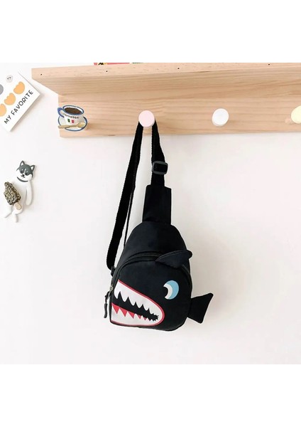 Karikatür Köpekbalığı Deseni Çocuk Su Geçirmez Naylon Crossbody Göğüs Çantası Karikatür Köpekbalığı Bel Çanta Çocuklar Için Erkek Kızlar Renk: Siyah (Yurt Dışından)