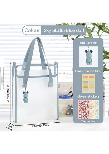 Taze Basit 13LAYERS Büyük Kapasiteli Kalınlaştırılmış Belge Eğitim Çantası Şeffaf Su Geçirmez Seyahat Öğrencileri Depolama Araçları Renk: Blue-Doll (Yurt Dışından)