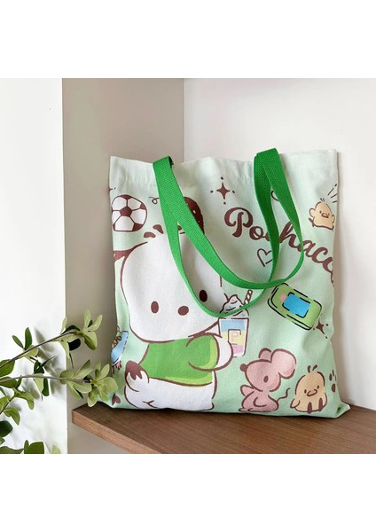 Sanrio Anime Karikatür Tuval Çantası Sevimli Büyük Kapasiteli Ouzhou Tek Omuz Alışveriş Çantası Öğrenci Sırt Çantası Sınıfı Ders Torbası Renk: Pochacco (Yurt Dışından)