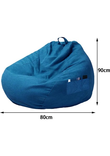 Tembel Koltuk Sandalye Kanepe Büyük Fasulye Torbası Kanepe Yumuşak Kaık Nefes Alabilen Yetişkin Çocuk Tatami Oturma Odası Dolgu Renksiz Dekoratif: Kraliyet Mavisi 80X90CM (Yurt Dışından)