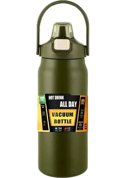 304 Paslanmaz Çelik Termal Kupa Dış Mekan Termos Taşınabilir Tumbler Vakum Şişeleri Soğuk ve Sıcak Spor Su Şişesi Saman Kapasitesi: 1000ML/RENK: Yeşil (Yurt Dışından)