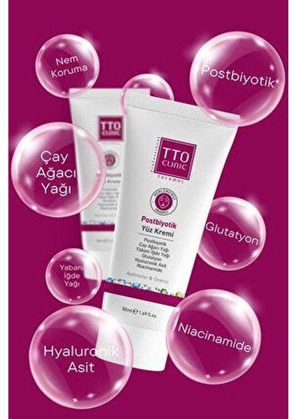 Clınıc Postbiyotik Yüz Kremi 50 Ml Çay Ağacı Yağı ve Yabani İğde Yağı İçerir