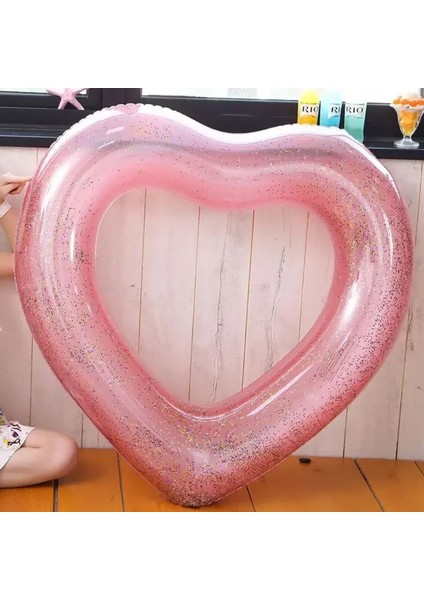 Büyük Kalp Şişme Oyuncaklar Yüzme Halkası Sequin Yaz Havuzu Plaj Partisi Fotoğraf Şişirilebilir Su Oyuncakları Çevre: Model 90/renk: Pembe (Yurt Dışından)