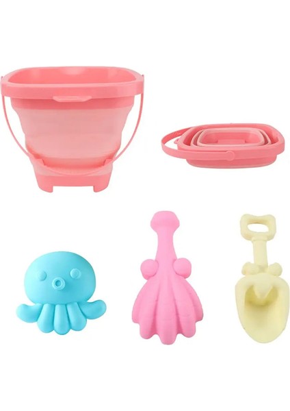 Çok Renkli Plaj Oyuncakları Set Katlanabilir Kova Kum Kalıbı Kazma Kum Kiti Açık Oyun Sulama Su Isıtıcısı Kum Oyuncak Renk: Kare Pembe (Yurt Dışından)