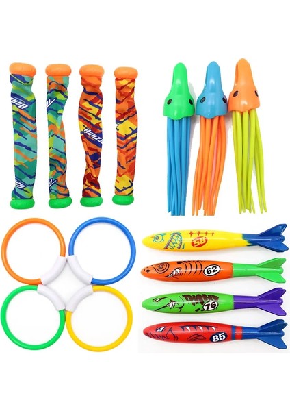 Dalış Oyuncakları Set Yüzme Havuzu Oyuncaklar Çocuklar Için Dalış Çubukları Dalış Yüzükleri Korsan Hazineleri Balık Oyuncakları Ahtapot Su Yüzme Banyosu Toys Renk: 15STK Set (Yurt Dışından)