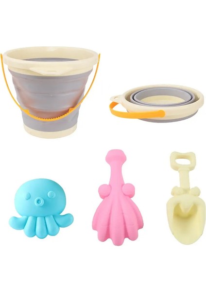 Yaratıcı Çok Renkli Plaj Oyuncakları Set Plastik Kum Kalıbı Kum Oyuncak Katlanabilir Kova Çocuklar Oyun Kazma Kum Kiti Hediye Rengi: Yuvarlak Beyaz (Yurt Dışından)