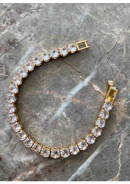 Gold Büyük Taşlı Suyolu Çelik Bileklik