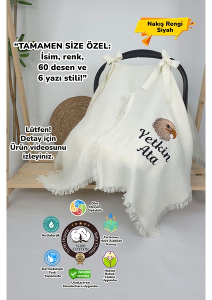 Müslin Yeni Doğan 4katlı Organik %100PAMUK Kişiye Özgü Nakışlı Hastane Çıkış Seti (Kartal Model)