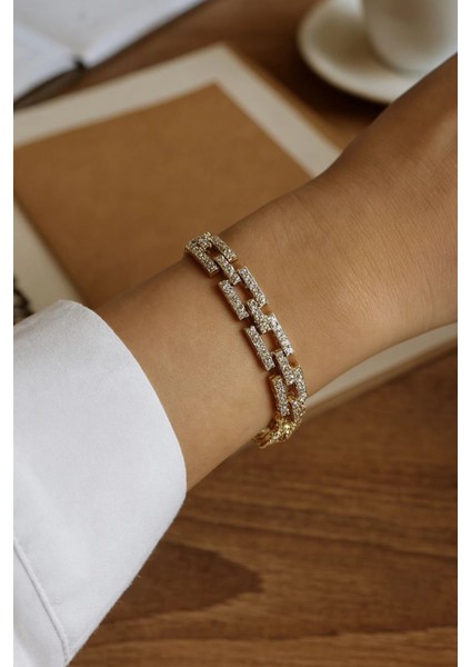 Golden Frame Kuyumcu Işçiliği 14K Altın Kaplama Premium Seri Kadın Çelik Bileklik modelleri