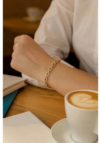 Golden Frame Kuyumcu Işçiliği 14K Altın Kaplama Premium Seri Kadın Çelik Bileklik indirimleri