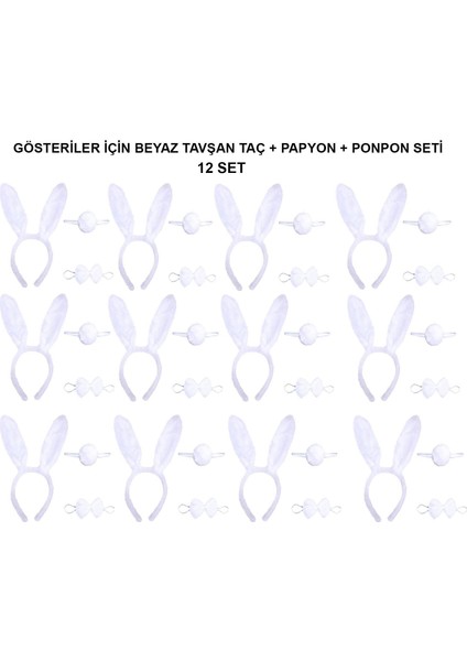 Beyaz Tavşan Kostüm Seti – Taç, Papyon, Kuyruk (12’li Paket) indirimleri