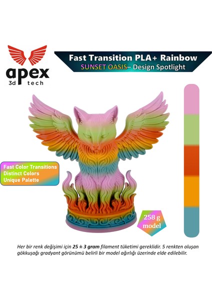 APEX3D Tech Rainbow Pla+ Filament -Sunset Oasis, 1kg, 1.75MM fiyatları