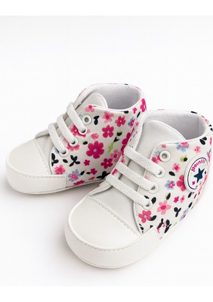 Kız Bebek Çiçekli Ilk Adım Ayakkabı Patik Esnek ve Kaydırmaz Taban