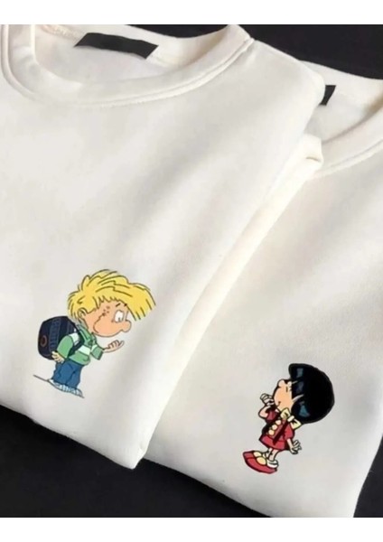 Sevgililer Günü Couple Çift Cedric-Chen Baskılı Beyaz Sweatshirt Sevgili Kombini