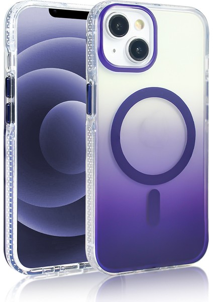 Apple iPhone 13 Kılıf M-Safe Şarj Özellikli Transparan Renk Geçişli Zore Toros Kapak Mor