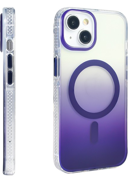 Apple iPhone 13 Kılıf M-Safe Şarj Özellikli Transparan Renk Geçişli Zore Toros Kapak Mor fiyatları