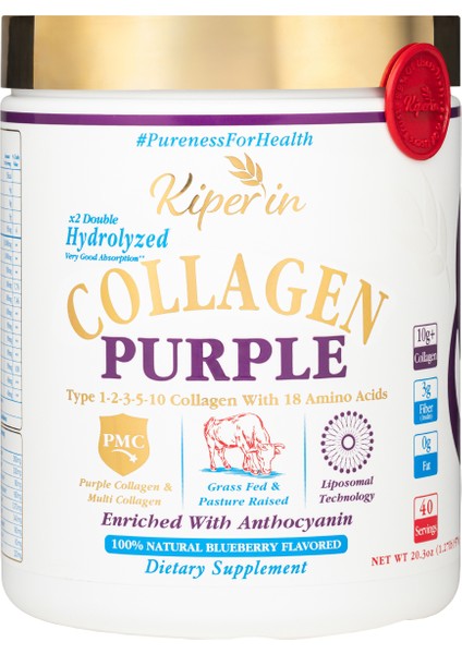 %100 Saf ve Doğal Mor & Çoklu Kolajen Peptitleri içeren Lipozomal Teknoloji Diyet Takviyesi (576 gr)
