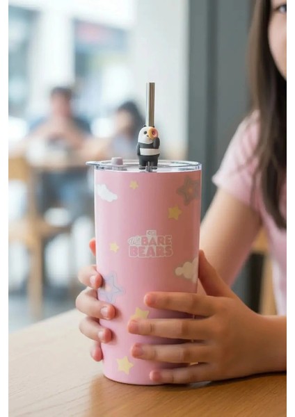 We Bare Bears Lisanslı Pipetli Termos (530ML) - Panda