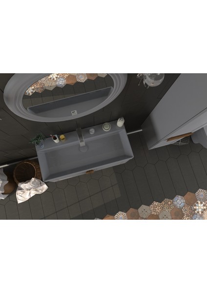 Pio 85CM Matt Anthracite (Gri) Ahşap Kulplu Banyo Dolabı (Ayna+Lavabo+Alt Dolap) indirimleri