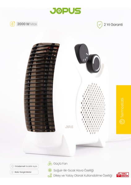 Jops Fanlı Isıtıcı JO-FI001 2 Kademeli Isı Ayarı 1000W/2000W - Beyaz indirimleri