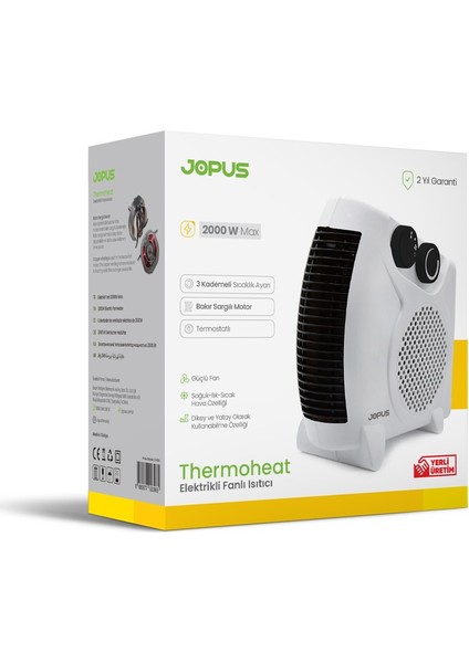 Jops Fanlı Isıtıcı JO-FI001 2 Kademeli Isı Ayarı 1000W/2000W - Beyaz