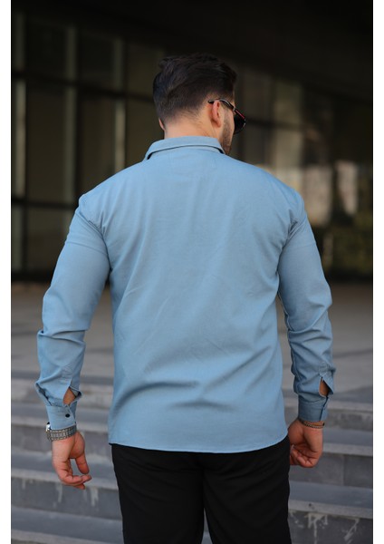 Erkek Slim Fit Cepli Basic Uzun Kol Amavi Kot Gömlek fırsatları