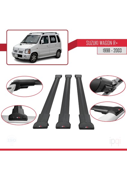 Suzuki Wagon R+ 1998-2003 Arası ile Uyumlu Fly Model Ara Atkı Tavan Barı Siyah 3 Adet fırsatları