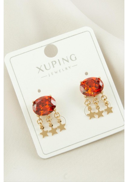 Ds-Derin Xuping Yıldız Zirkon Taşlı Lüks Çelik Küpe-Sarı