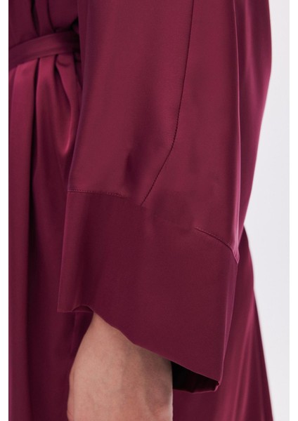 Fumée Bordo Kısa Saten Sabahlık / Kimono