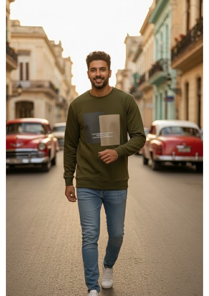 Vier Bisiklet Yaka Erkek Sweatshirt Yeşil