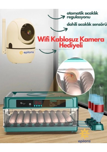 Kuluçka Makinesi Wifi Kamera Hediyeli 130 Lu Tam Otomatik Yedek Motorlu