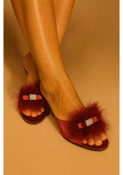 Kadın Giyim Peluş & Kurdele Detaylı Taşlı Çeyizlik - Hediyelik Ev Terliği LL.GC215.001