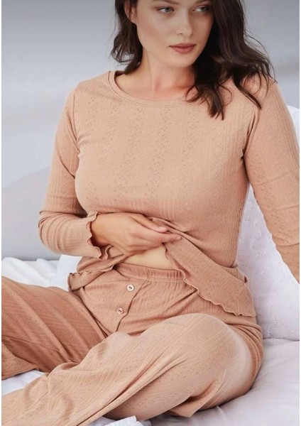 Saf %100 Pamuk Uzun Kol Kadın Pijama Takımı