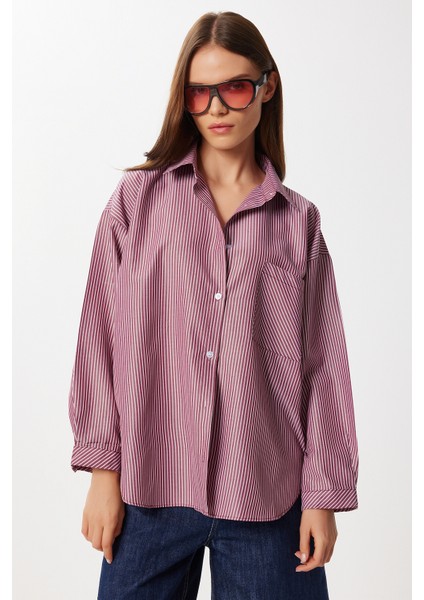 Çizgili Oversize Dokuma Gömlek LDZ0050 Bordo fiyatları