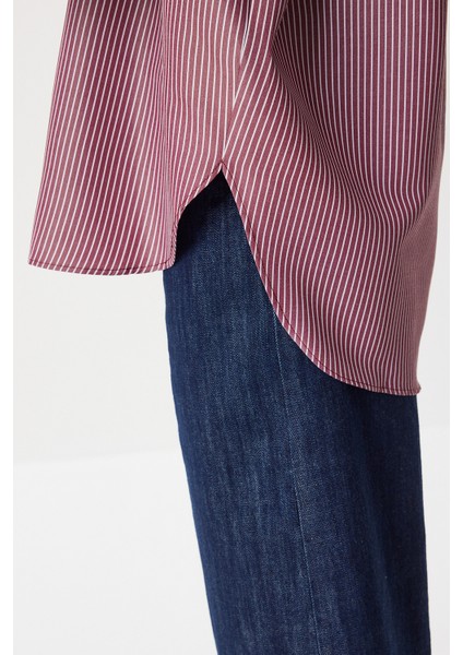 Çizgili Oversize Dokuma Gömlek LDZ0050 Bordo fırsatları