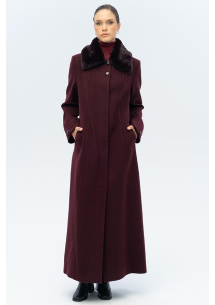 Yakası Çıkabilir Kürklü Punto Detaylı Büyük Beden Manto A.mürdüm 3143 fiyatları