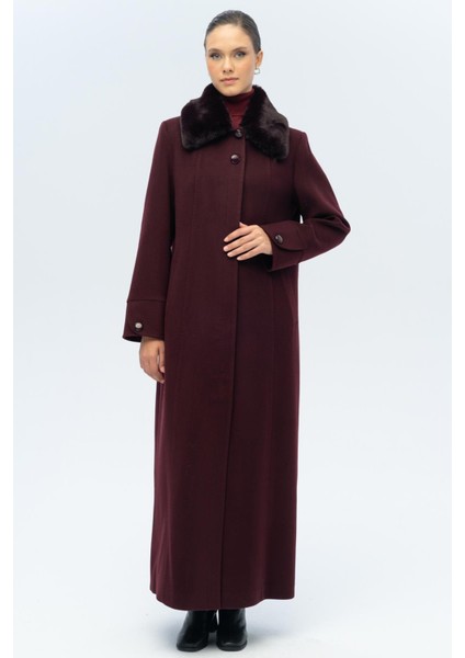 Yakası Çıkabilir Kürklü Punto Detaylı Büyük Beden Manto A.mürdüm 3143 fırsatları