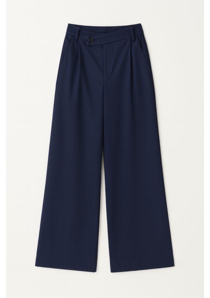 4759 Kadın Çapraz Bel Dökümlü Bol Paça Palazzo Pantolon Lacivert